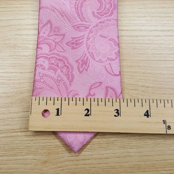 TOMMY HILFIGER Mens Neck Tie Pink Paisley Silk Blend Classic Pointed - Picture 5 of 6